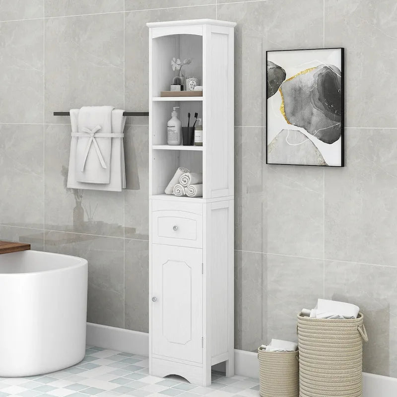 Tall Freestanding Bathroom Storage Cabinet with Drawer and Shelves