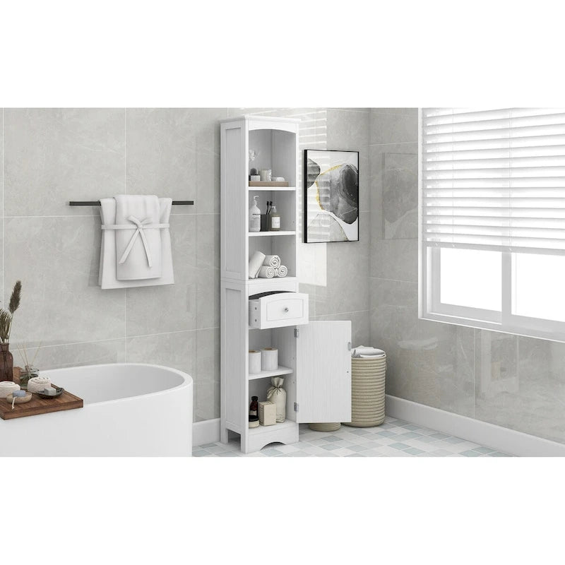 Tall Freestanding Bathroom Storage Cabinet with Drawer and Shelves