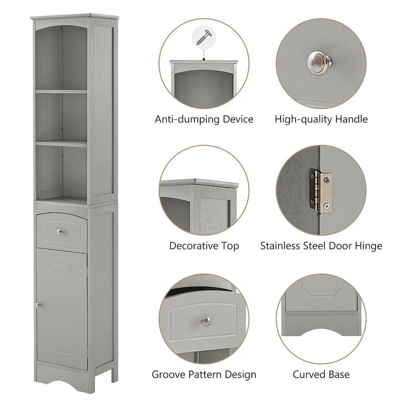 Tall Freestanding Bathroom Storage Cabinet with Drawer and Shelves