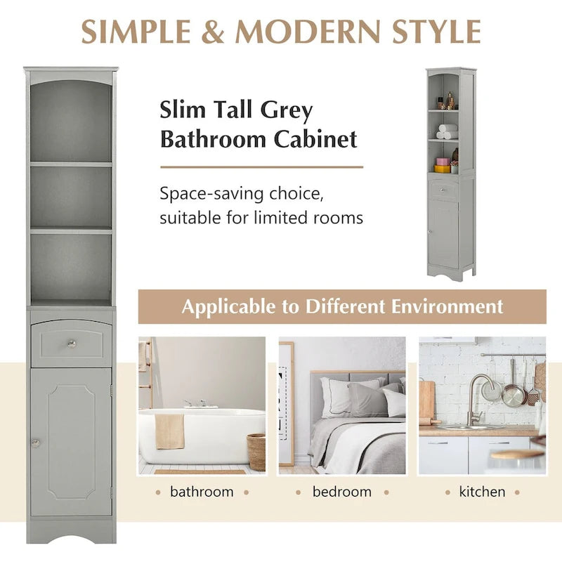 Tall Freestanding Bathroom Storage Cabinet with Drawer and Shelves