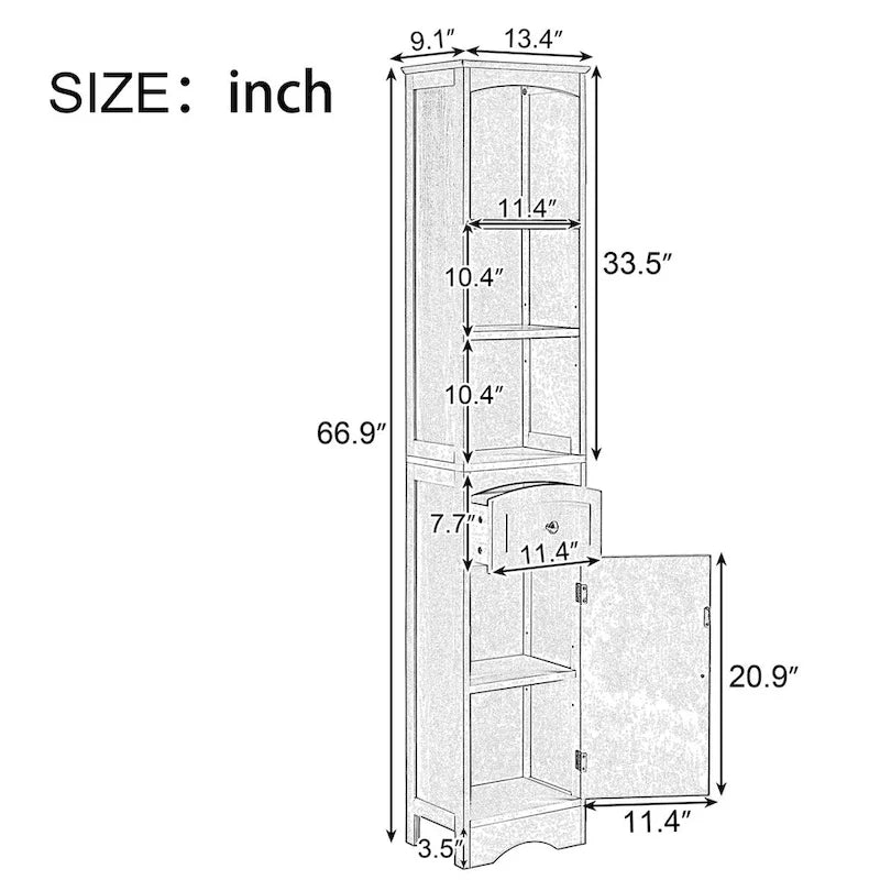 Tall Freestanding Bathroom Storage Cabinet with Drawer and Shelves
