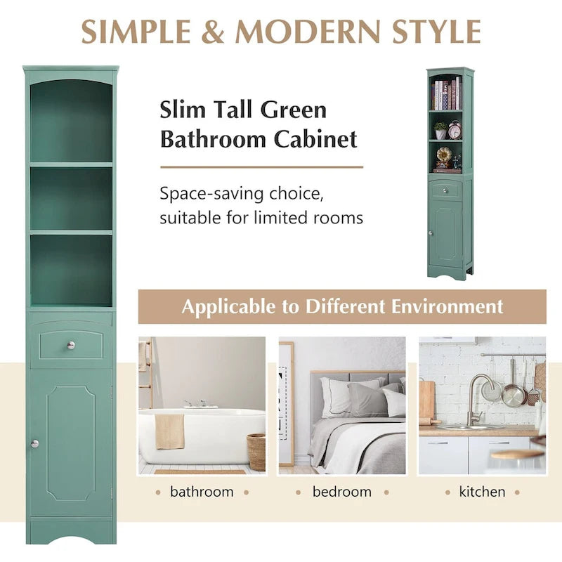 Tall Freestanding Bathroom Storage Cabinet with Drawer and Shelves