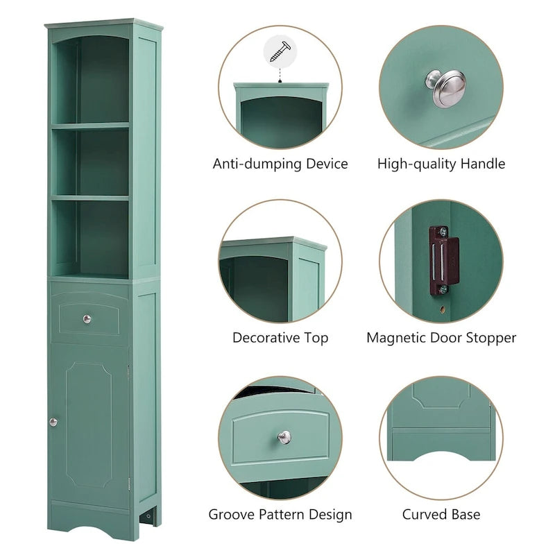 Tall Freestanding Bathroom Storage Cabinet with Drawer and Shelves