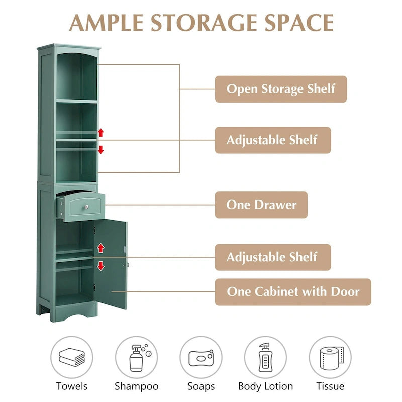Tall Freestanding Bathroom Storage Cabinet with Drawer and Shelves