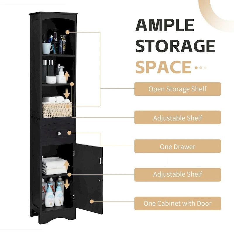 Tall Freestanding Bathroom Storage Cabinet with Drawer and Shelves