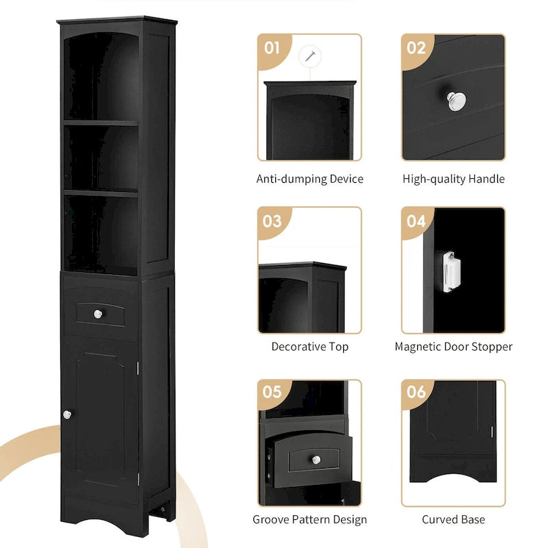 Tall Freestanding Bathroom Storage Cabinet with Drawer and Shelves