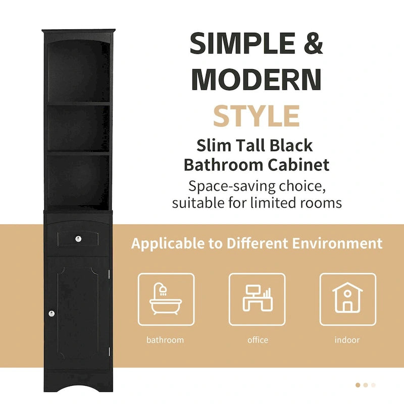 Tall Freestanding Bathroom Storage Cabinet with Drawer and Shelves