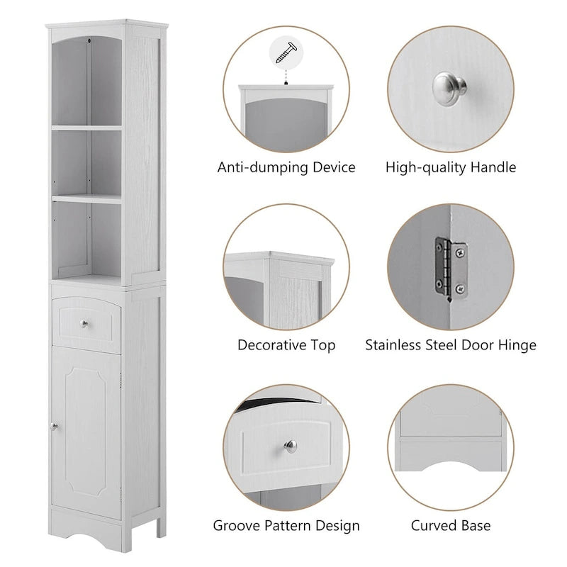 Tall Freestanding Bathroom Storage Cabinet with Drawer and Shelves